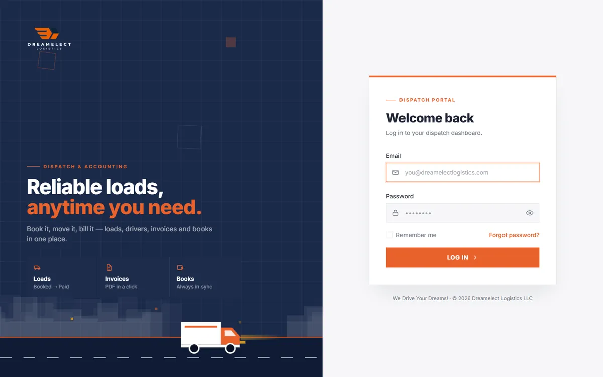Dreamelect Logistics website home page