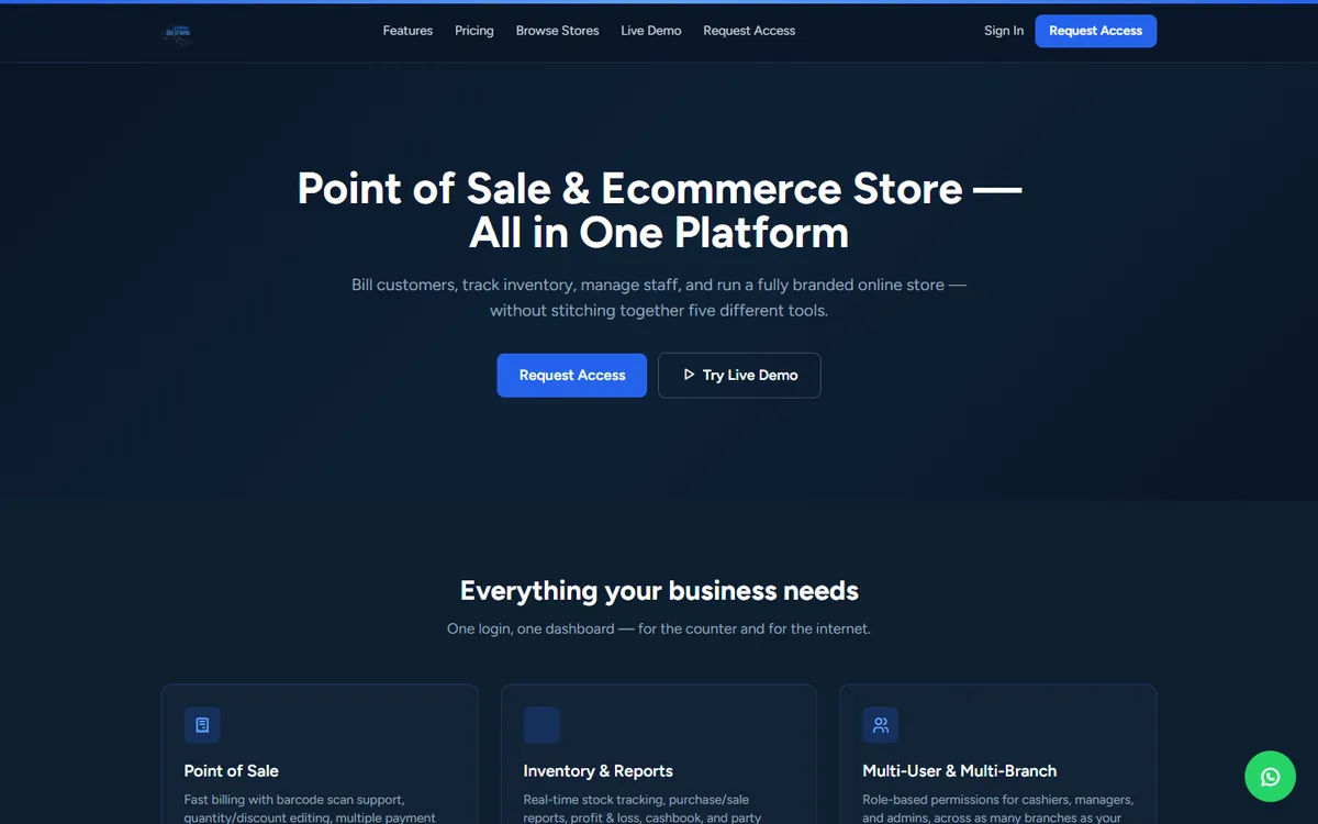 Azark POS website home page